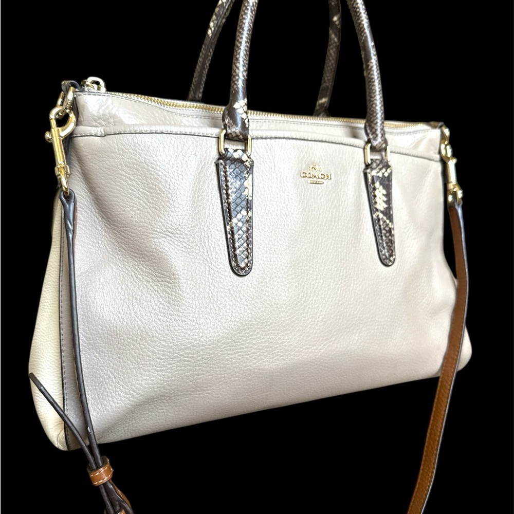 Coach Morgan Color Block Pebble Leather w/exotic embossed trim satchel/crossbody - Picture 2 of 14
